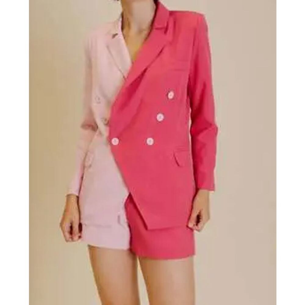 Aureum Two Tone Colorblock Double Breasted Blazer Pink Size Medium‎